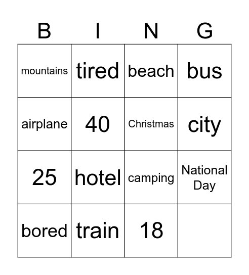 Unit 0: Let´s travel Bingo Card