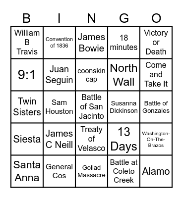 Texas Revolution 2026 Bingo Card