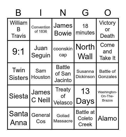 Texas Revolution 2026 Bingo Card