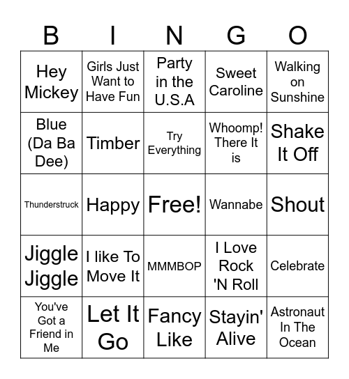 Music Bingo Card
