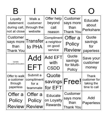 BINGO  Bingo Card