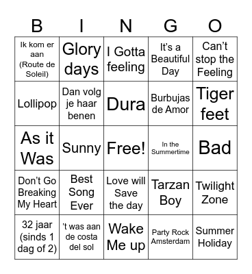 Hitster Summer Bingo Card