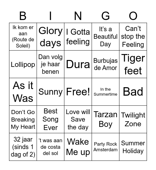 Hitster Summer Bingo Card