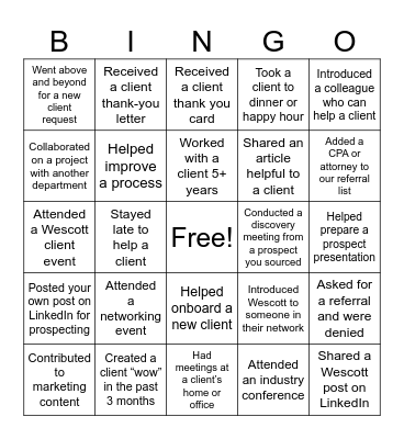 Organic Growth Bingo Card