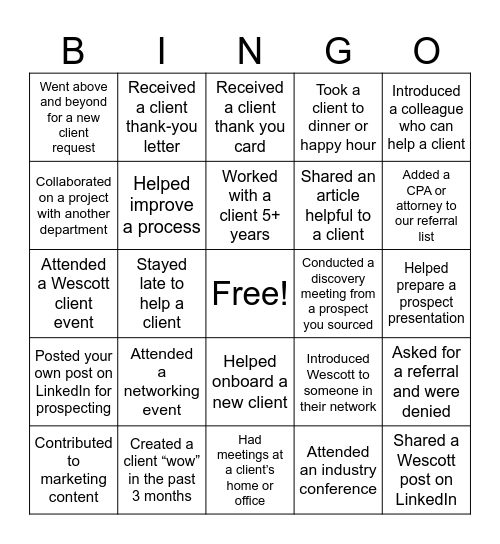 Organic Growth Bingo Card
