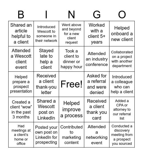Organic Growth Bingo Card
