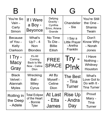 Female Voices Bingo Card