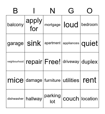 Housing Bingo Card