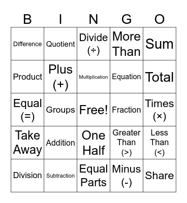 Math Lab Bingo Card