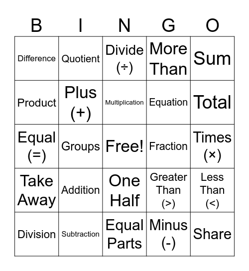 Math Lab Bingo Card