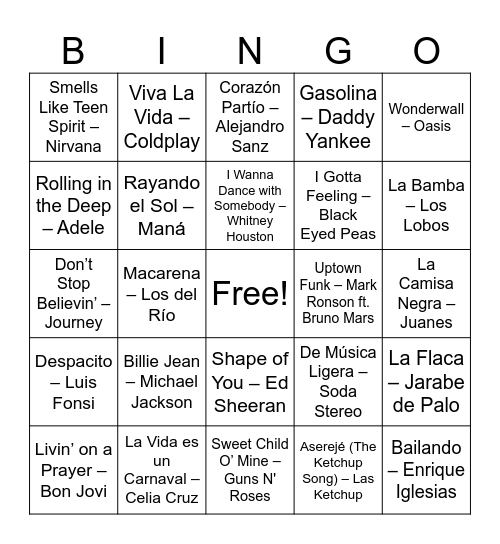 Azumo Music Bingo Card
