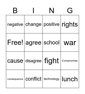 Conflict to Change Bingo Card
