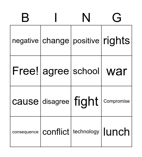 Conflict to Change Bingo Card