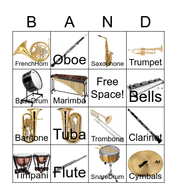 Band Instruments Bingo Card