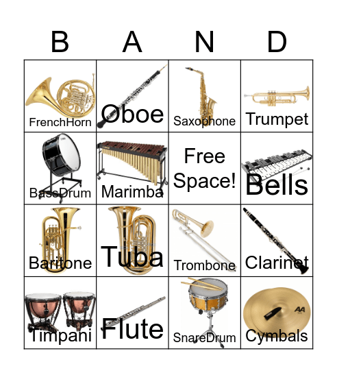 Band Instruments Bingo Card