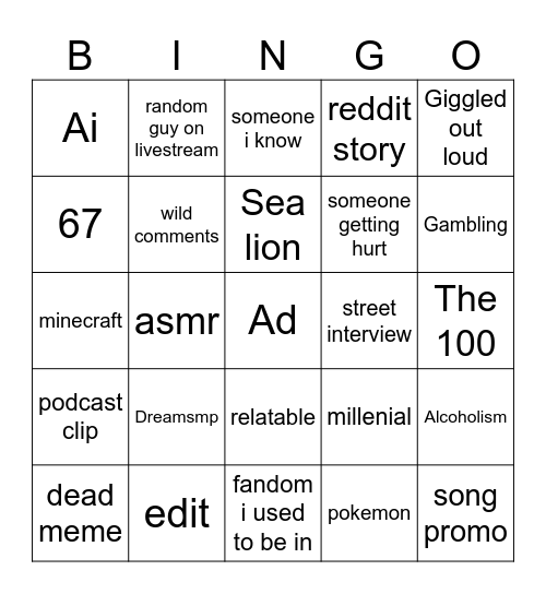 tiktok fyp bingo Card