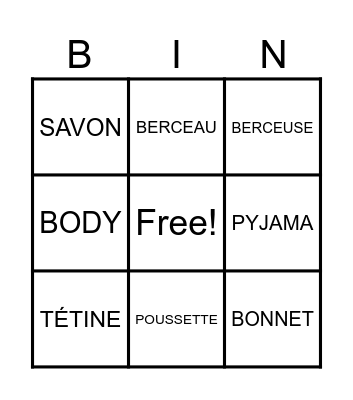 Baby Shower Bingo Card