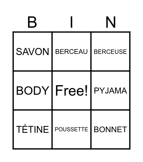 Baby Shower Bingo Card