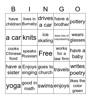 ICE BREAKER BINGO Card