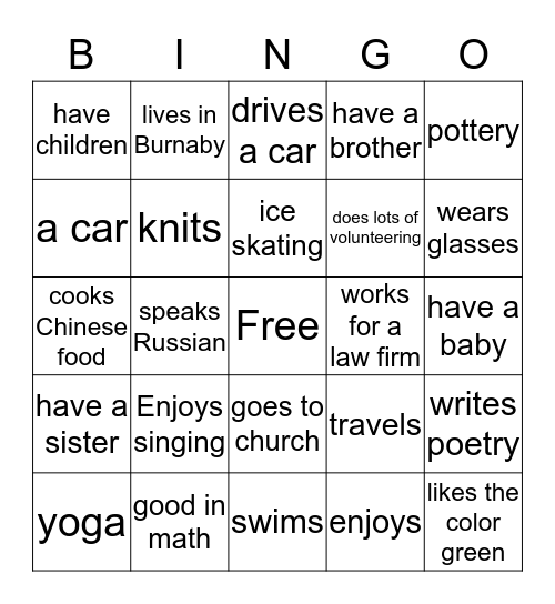 ICE BREAKER BINGO Card