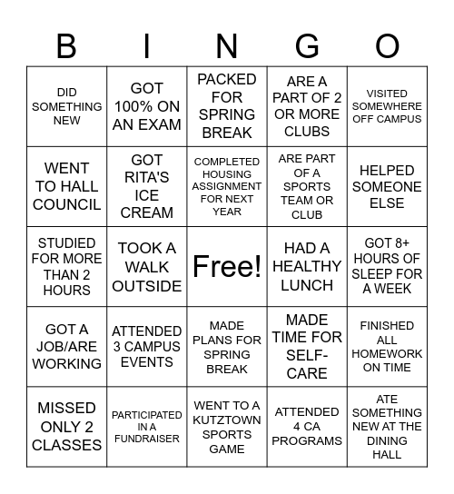 Accountability Bingo Card