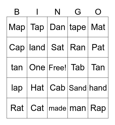 Sight Words Bingo Card