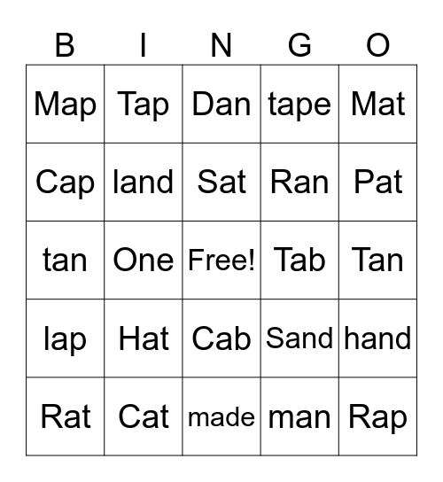 Sight Words Bingo Card