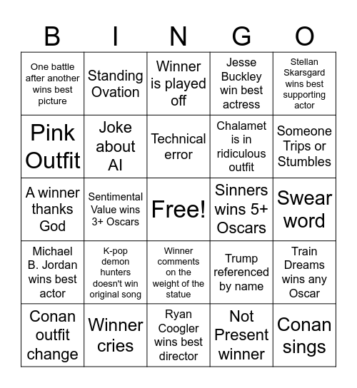 Oscars Bingo Card
