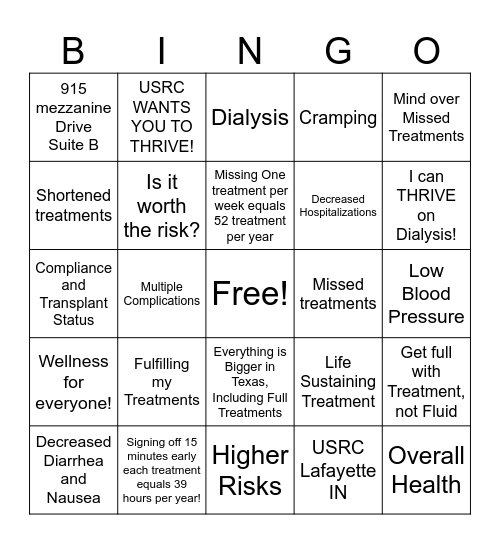Shortened and Missed Treatments Bingo Card