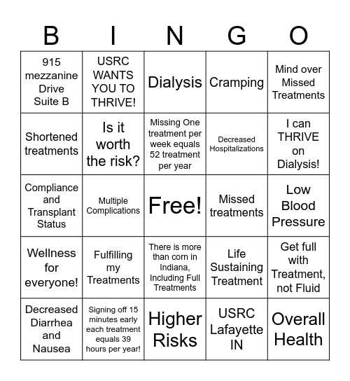 Shortened and Missed Treatments Bingo Card