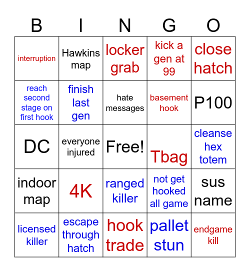 dbd bingo Card