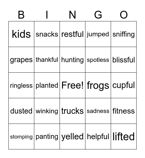 Suffix Bingo (TF Books 1 & 2) Bingo Card