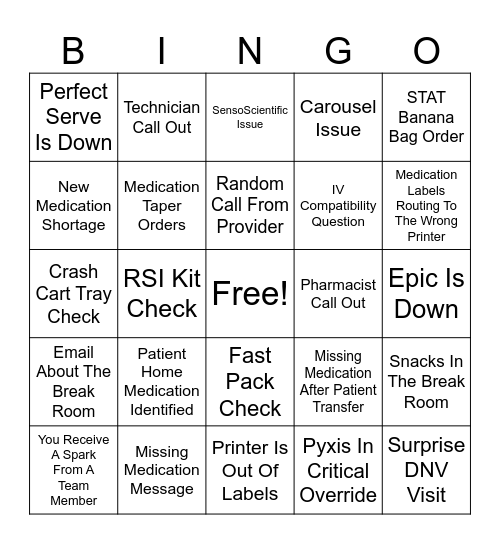 Pharmacy Bingo Card