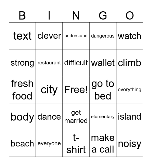 Units 1-9 Vocabulary Bingo Card