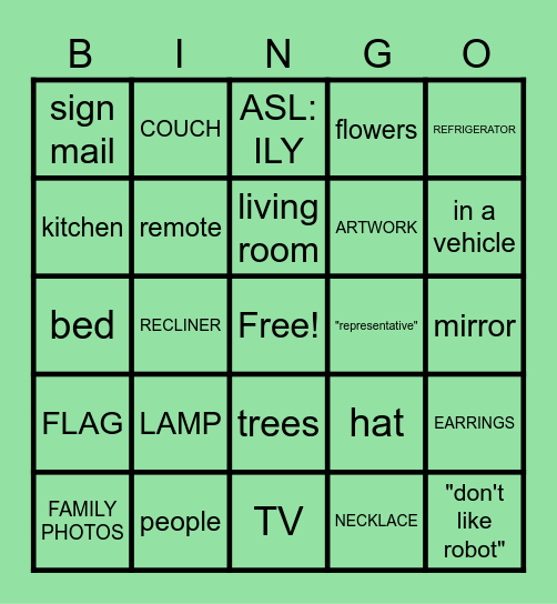 I SPY Bingo Card