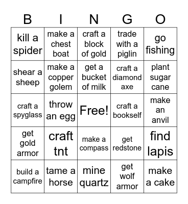 Hardcore Minecraft 2 Bingo Card