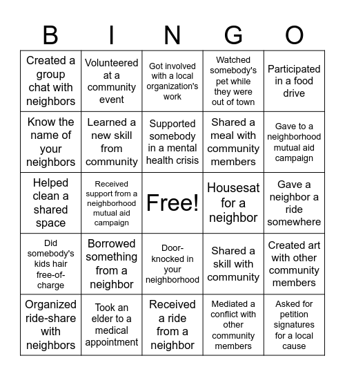 Black Mass Bingo Card