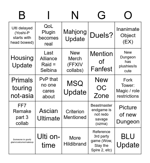 3/13 Live Letter Bingo Card