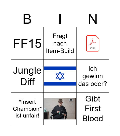 Lukas League Bingo Card