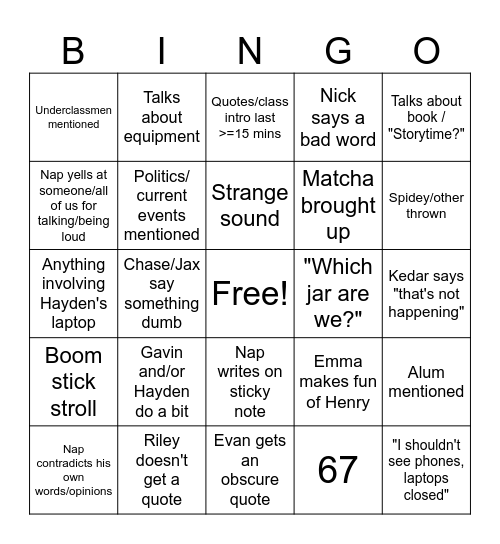 B111 Bingo Card