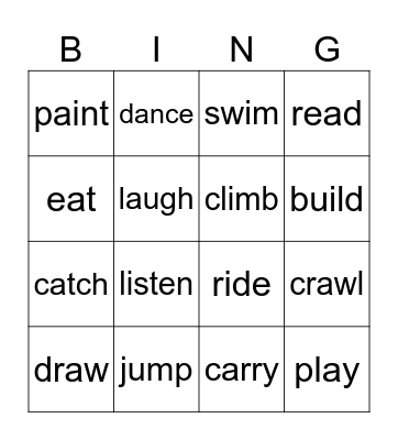 Verbs Bingo Card