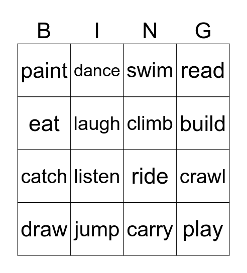 Verbs Bingo Card