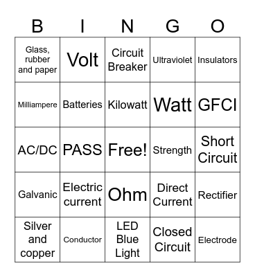 Electricity Bingo Card