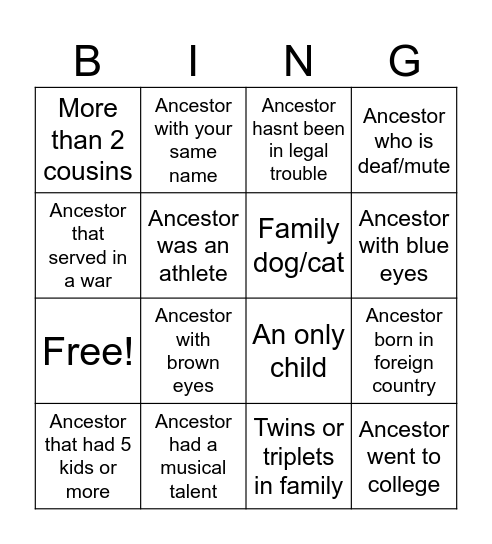 Untitled Bingo Card