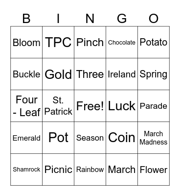St. Patrick's Day Bingo Card