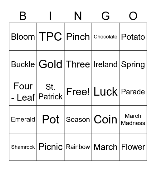 St. Patrick's Day Bingo Card