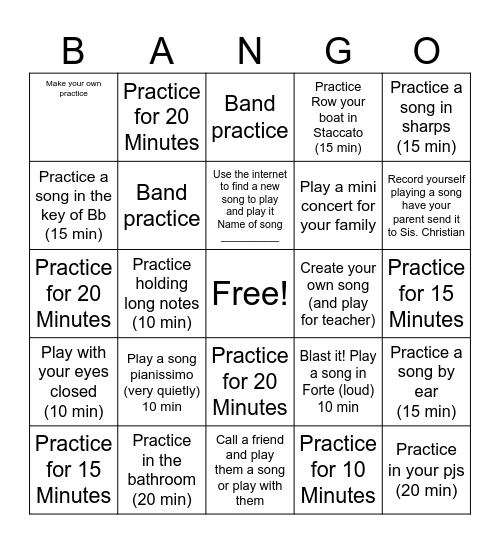 DUE DATE: March 19th Bingo Card