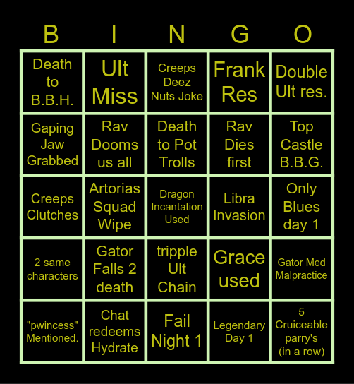 Nightreign Bingo Card