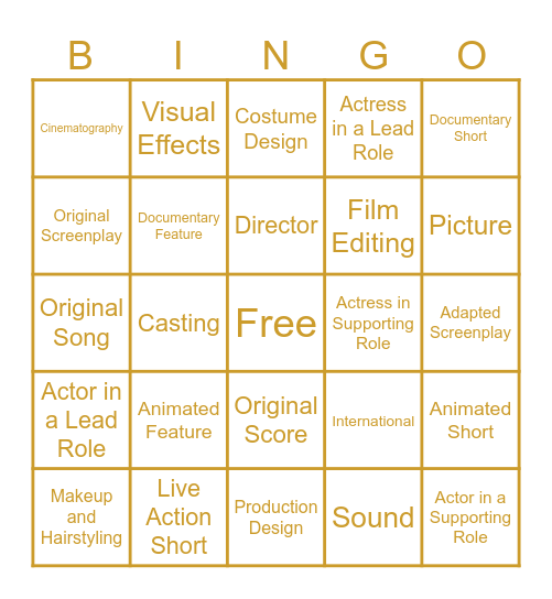 Oscar Predictions Bingo Card