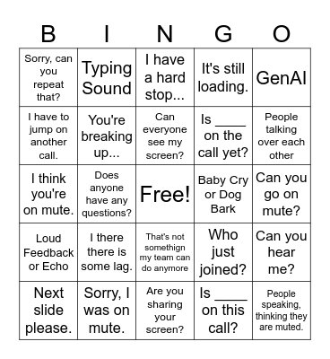 Conference Call Bingo Card